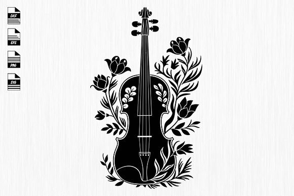 Floral Violin Graphics for Crafts